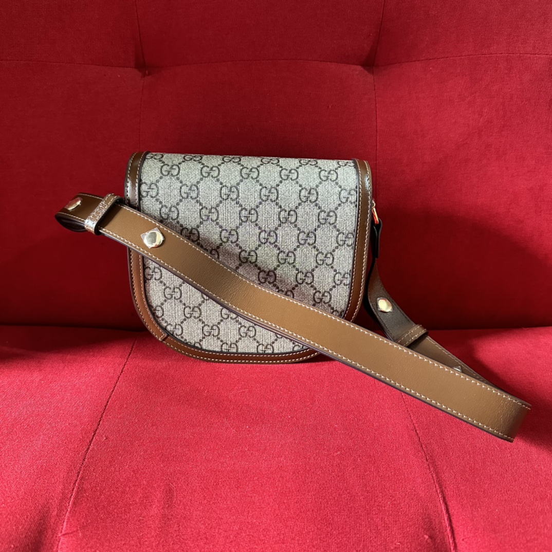 Gucci GG Women Gucci Horsebit 1955 Mini Rounded Bag Beige Ebony GG Supreme Canvas
