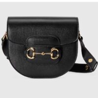 Gucci GG Women Gucci Horsebit 1955 Mini Rounded Bag Black Leather Cotton Linen Lining (3)