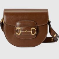 Gucci GG Women Gucci Horsebit 1955 Mini Rounded Bag Brown Leather Cotton Linen Lining (1)