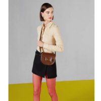 Gucci GG Women Gucci Horsebit 1955 Mini Rounded Bag Brown Leather Cotton Linen Lining (1)