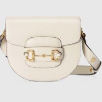 Gucci GG Women Gucci Horsebit 1955 Mini Rounded Bag White Leather Cotton Linen Lining (1)