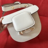 Gucci GG Women Gucci Horsebit 1955 Mini Rounded Bag White Leather Cotton Linen Lining (1)