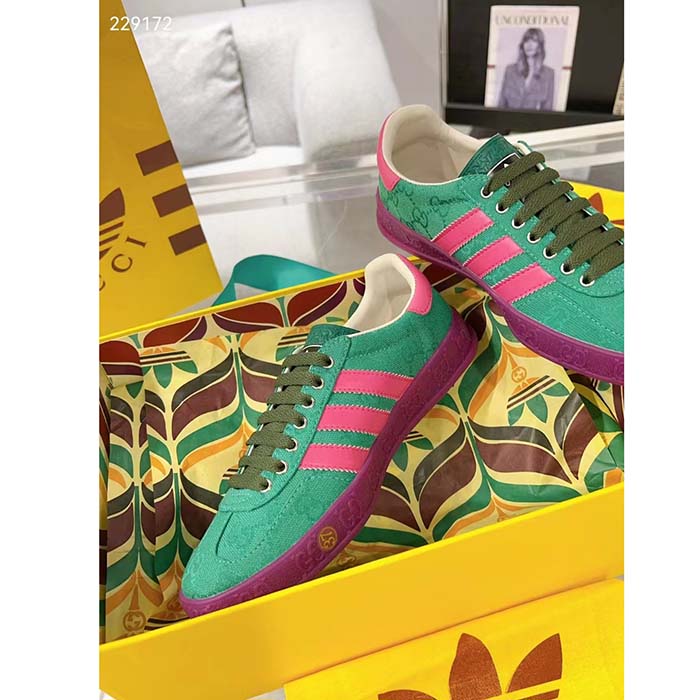 Gucci Unisex Adidas x Gucci Gazelle Sneaker Green Original GG Canvas Low Heel Rubber