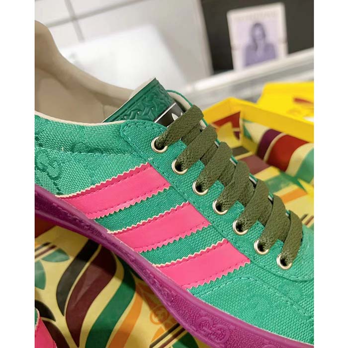 Gucci Unisex Adidas x Gucci Gazelle Sneaker Green Original GG Canvas Low Heel Rubber