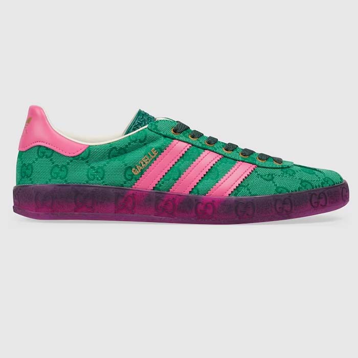 Gucci Unisex Adidas x Gucci Gazelle Sneaker Green Original GG Canvas Low Heel Rubber