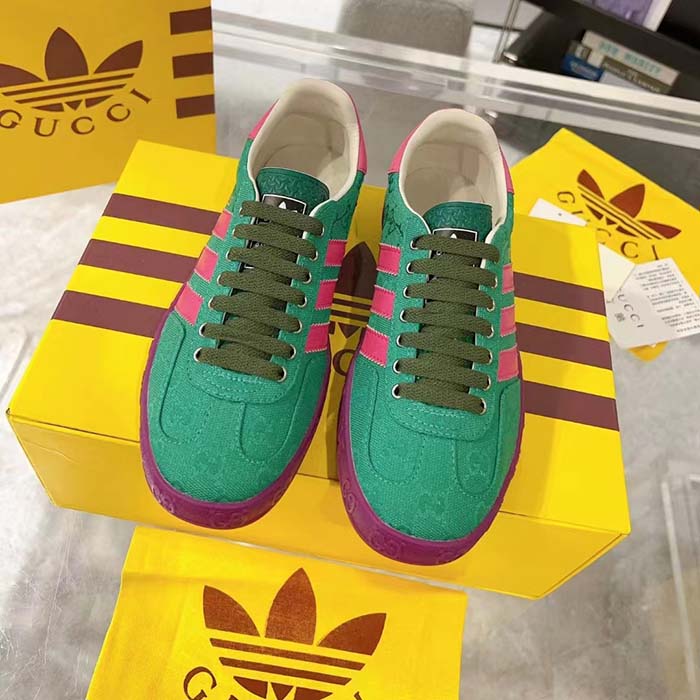 Gucci Unisex Adidas x Gucci Gazelle Sneaker Green Original GG Canvas Low Heel Rubber