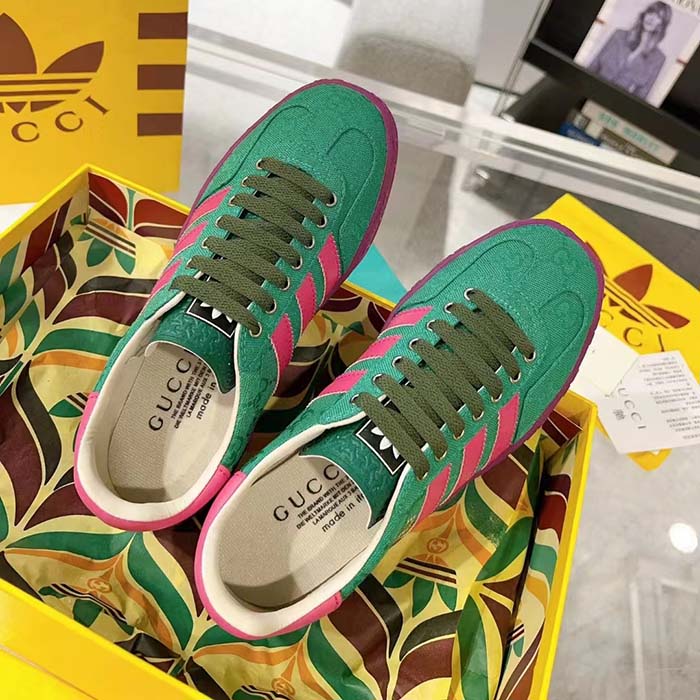 Gucci Unisex Adidas x Gucci Gazelle Sneaker Green Original GG Canvas Low Heel Rubber