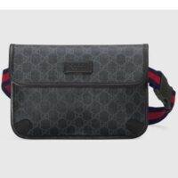 Gucci Unisex GG Black Belt Bag Black Grey GG Supreme Canvas Leather Trim (9)