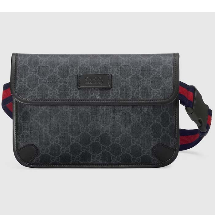 Gucci Unisex GG Black Belt Bag Black Grey GG Supreme Canvas Leather Trim