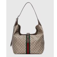 Gucci Unisex Jackie 1961 Medium Shoulder Bag Beige Ebony GG Supreme Piston Closure (5)