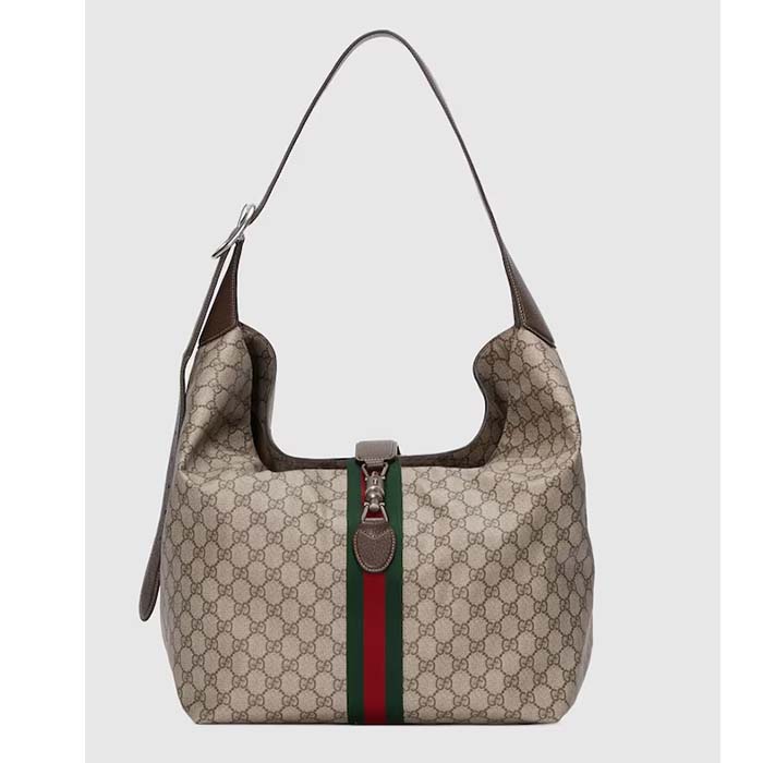 Gucci Unisex Jackie 1961 Medium Shoulder Bag Beige Ebony GG Supreme Piston Closure