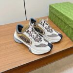 Gucci Unisex Run Sneaker Light Grey Suede Interlocking G Bi-Color Rubbe Low Heel - Bild 2