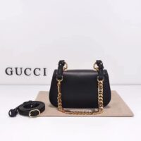 Gucci Women GG Blondie Mini Shoulder Bag Black Leather Round Interlocking G Chain (12)