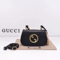 Gucci Women GG Blondie Mini Shoulder Bag Black Leather Round Interlocking G Chain (12)