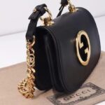 Gucci Women GG Blondie Mini Shoulder Bag Black Leather Round Interlocking G Chain – Image 3