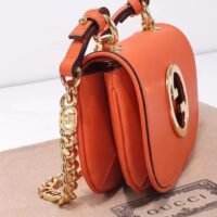 Gucci Women GG Blondie Mini Shoulder Bag Orange Leather Round Interlocking G Chain (4)