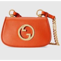 Gucci Women GG Blondie Mini Shoulder Bag Orange Leather Round Interlocking G Chain (4)