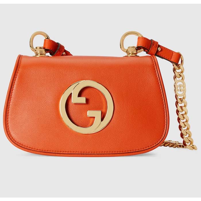 Gucci Women GG Blondie Mini Shoulder Bag Orange Leather Round Interlocking G Chain