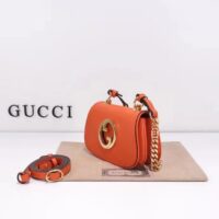 Gucci Women GG Blondie Mini Shoulder Bag Orange Leather Round Interlocking G Chain (4)