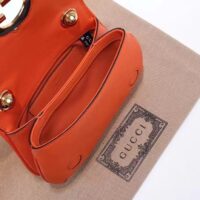 Gucci Women GG Blondie Mini Shoulder Bag Orange Leather Round Interlocking G Chain (4)