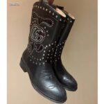 Gucci Women GG Boot Double G Embroidery Studs Black Leather Low 3.6 CM Heel - Bild 3