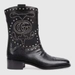 Gucci Dam GG Stövel Dubbel G Broderad Nit Svart Läder Låg 3,6 CM Klack