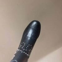 Gucci Women GG Boot Double G Embroidery Studs Black Leather Low 3.6 CM Heel (11)