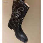 Gucci Women GG Boot Double G Embroidery Studs Black Leather Low 3.6 CM Heel - Bild 2