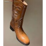 Gucci Women GG Boot Double G Embroidery Studs Brown Leather Low 3.6 CM Heel - immagine 2