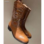 Gucci Women GG Boot Double G Embroidery Studs Brown Leather Low 3.6 CM Heel - immagine 3