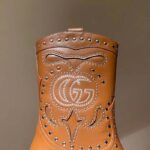Gucci Women GG Boot Double G Embroidery Studs Brown Leather Low 3.6 CM Heel - immagine 4