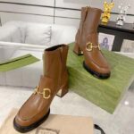Gucci Women GG Boots Horsebit Brown Smooth Leather Stretch Leather Mid 5.3 CM Heel - Imagen 3
