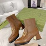 Gucci Women GG Boots Horsebit Brown Smooth Leather Stretch Leather Mid 5.3 CM Heel - Imagen 6