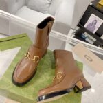 Gucci Women GG Boots Horsebit Brown Smooth Leather Stretch Leather Mid 5.3 CM Heel - Imagen 4