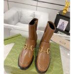 Gucci Women GG Boots Horsebit Brown Smooth Leather Stretch Leather Mid 5.3 CM Heel - Imagen 5