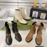 Gucci Women GG Boots Horsebit Brown Smooth Leather Stretch Leather Mid 5.3 CM Heel - Imagen 11