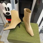 Gucci Women GG Knit Ankle Boots Beige GG Technical Knit Fabric Square Toe Leather Mid-Heel - Bild 5