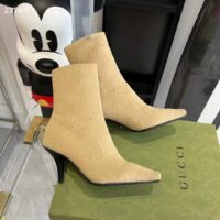 Gucci Women GG Knit Ankle Boots Beige GG Technical Knit Fabric Square Toe Leather Mid-Heel (10)