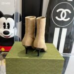 Gucci Women GG Knit Ankle Boots Beige GG Technical Knit Fabric Square Toe Leather Mid-Heel - Bild 8