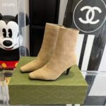 Gucci Women GG Knit Ankle Boots Beige GG Technical Knit Fabric Square Toe Leather Mid-Heel - Bild 6