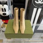 Gucci Women GG Knit Ankle Boots Beige GG Technical Knit Fabric Square Toe Leather Mid-Heel - Bild 7