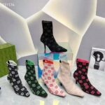 Gucci Women GG Knit Ankle Boots Black Grey Technical Knit Fabric Square Toe Leather Mid-Heel - Image 12