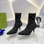 Gucci Women GG Knit Ankle Boots Black Grey Technical Knit Fabric Square Toe Leather Mid-Heel - Image 6