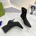 Gucci Women GG Knit Ankle Boots Black Grey Technical Knit Fabric Square Toe Leather Mid-Heel - Image 8
