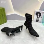 Gucci Women GG Knit Ankle Boots Black Grey Technical Knit Fabric Square Toe Leather Mid-Heel - Image 10