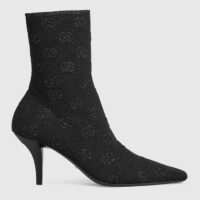 Gucci Women GG Knit Ankle Boots Black Grey Technical Knit Fabric Square Toe Leather Mid-Heel (4)