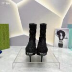Gucci Women GG Knit Ankle Boots Black Grey Technical Knit Fabric Square Toe Leather Mid-Heel - Image 9