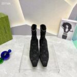 Gucci Women GG Knit Ankle Boots Black Grey Technical Knit Fabric Square Toe Leather Mid-Heel - Image 7