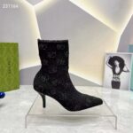Gucci Women GG Knit Ankle Boots Black Grey Technical Knit Fabric Square Toe Leather Mid-Heel - Image 2