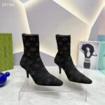 Gucci Women GG Knit Ankle Boots Black Grey Technical Knit Fabric Square Toe Leather Mid-Heel - Image 3